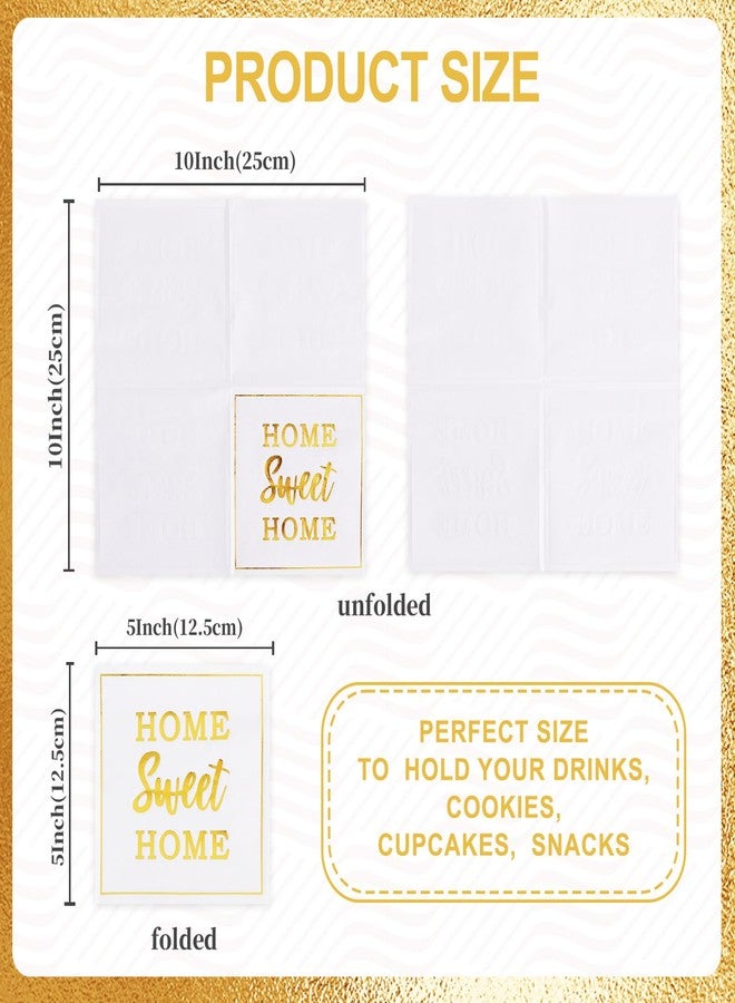 Vuzvuv 50 Pack Housewarming Party Decorations Cocktail Napkins - Home Sweet Home Disposable Paper Hand Napkins for Gatherings Party Supplies Table Decor (5" Folded 2 Ply -Gold Foil White) - Image 2